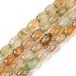 Natural Agate Beads Strands, Deyd & Heated, Faceted, Oval, Tan, 12x7.5~8mm, Hole: 1.2mm, about 32pcs/strand, 14.96''(38cm)(G-Q194-B01-01B)