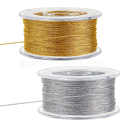 PandaHall Elite 2 Boxes 2 Colors Round Polyester Metallic Cord, with Spool, Mixed Color, 0.6mm, about 76.55 Yards(70m)/Box, 1 color/box(OCOR-PH0002-68C)