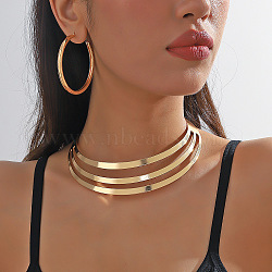 Chunky Alloy 3 Circles Choker Necklace & Hoop Earring, Golden, Golden, 115mm & 58mm(FS-WG64904-01)