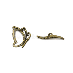 Zinc Alloy Toggle Clasps, Butterfly, Antique Bronze, 6~19.5x19~25.5x2.5~4.5mm, Hole: 2mm(PALLOY-WH0085-95)