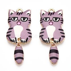 Alloy Enamel Pendants, Golden, Cat Charm, Gainsboro, 39x15.5x2mm, Hole: 2mm(FIND-Q102-12D)