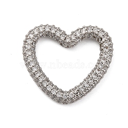 Rack Plating Brass Micro Pave Clear Cubic Zirconia Linking Rings, Long-Lasting Plated, Cadmium Free & Lead Free, Platinum, Heart, 19.5x21.5x3mm, Inner Diameter: 10x15mm(KK-Z070-12P-02)