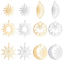DICOSMETIC 12Pcs 12 Style Ion Plating(IP) 201 Stainless Steel Pendants, Laser Cut, Mixed Color, 23.5~35x15~30x1mm, Hole: 1.4~1.5mm, 2pc/style(STAS-DC0002-87)