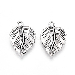 Tibetan Style Alloy Pendants, Leaf, Cadmium Free & Lead Free, Antique Silver, 29x20x3mm, Hole: 2.5mm, about 353pcs/1000g(TIBE-Q050-181AS-LF)