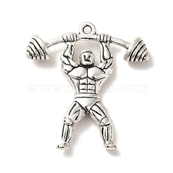 Tibetan Style Alloy Sport Pendants, Cadmium Free & Lead Free, Weightlifting Athletes, Antique Silver, 30.5x27.5x5mm, Hole: 1.6mm, about 250Pcs/1000G(PALLOY-M217-43AS)