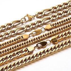 304 Stainless Steel Chain Necklaces, with Lobster Claw Clasps, Golden, 21.6 inch~24.4 inch(55cm~62cm)x10~12mm(NJEW-N0038-04)