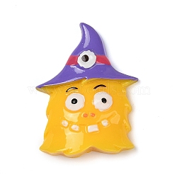 Monster with Witch Hat Halloween Opaque Resin Decoden Cabochons, Halloween Jewelry Craft, Gold, 36x27.5x9mm(RESI-R446-01S)