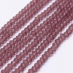 Transparent Glass Beads Strands, Faceted, Rondelle, Purple, 2.5x1.5~2mm, Hole: 0.5mm, about 185~190pcs/strand, 13.7 inch~14.1 inch(EGLA-K010-A06)