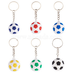 6Pcs 6 Colors Plastic Football Pendant Keychains, Platinum, Mixed Color, 90.5mm, 1pc/color(KEYC-TA0001-60)