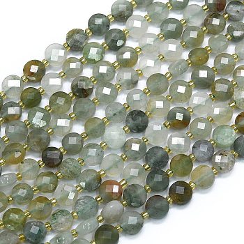 Natural Gemstone Beads Strands, with Seed Beads, Faceted, Flat Round, 6~6.5x4mm, Hole: 1mm, about 50pcs/strand, 15.35''(39cm)