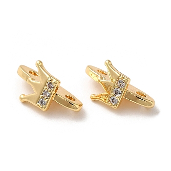 Brass Micro Pave Clear Cubic Zirconia Slide Charms, Crown, Real 18K Gold Plated, 7x12.5x5.5mm, Hole: 1.6mm