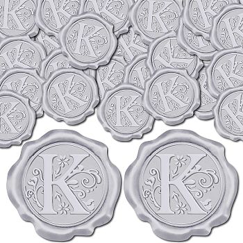 Adhesive Wax Seal Stickers, Envelope Seal Decoration, For Craft Scrapbook DIY Gift, Silver Color, Letter K, 30mm, 100pcs/box