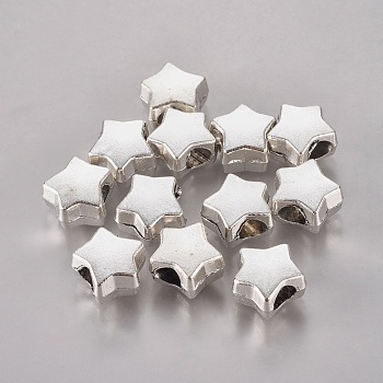 Tibetan Style Alloy European Beads, Large Hole Star Beads, Cadmium Free & Lead Free, Antique Silver, 11x7mm, Hole: 4mm, about 462pcs/1000g
