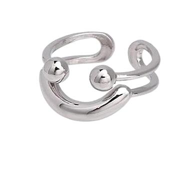 Rhodium Plated 925 Sterling Silver Ring Smiling Face Open Cuff Ring, Platinum, Inner Diameter: 16mm