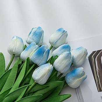 PU Tulipa Flowers Bundles, for Indoor Outdoor Home Garden Porch Window Plant Decoration, Deep Sky Blue, 330x25mm