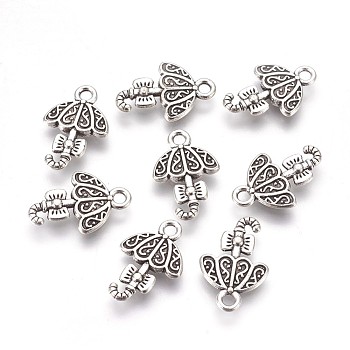 Tibetan Style Alloy Pendants, Cadmium Free & Lead Free, Umbrella, Antique Silver, 18x11x2.5mm, Hole: 2mm