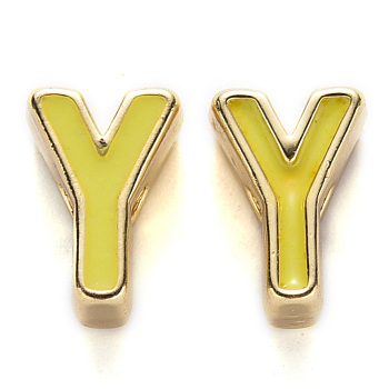 Rack Plating Alloy Enamel Beads, Cadmium Free & Nickel Free & Lead Free, Light Gold, Yellow, Letter.Y, Y: 10x7x5mm, Hole: 1.6mm