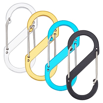 CHGCRAFT 4Pcs 4 Colors Aluminium Alloy Rock Climbing Carabiners, Key Clasps, for Camping Hiking Fishing Traveling Backpack Bottle, S Shape, Mixed Color, 88x38x9mm, Inner Diameter: 48x27mm, 1pc/color