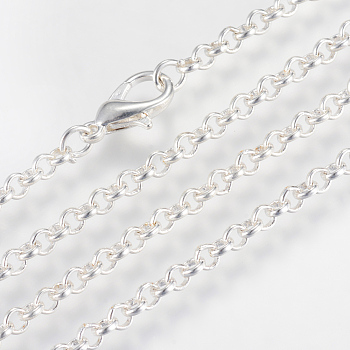 Iron Rolo Chains Necklace Making, with Lobster Clasps, Soldered, Silver Color Plated, 17.7 inch(45cm)