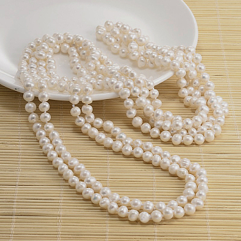 Natural Pearl Beads Necklace, White, 47.2 inch