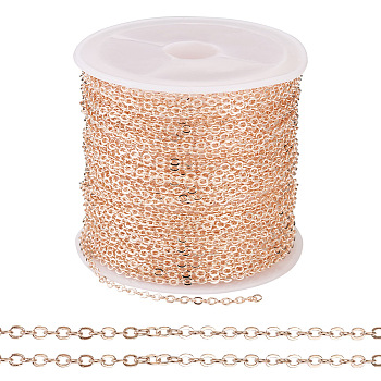 Brass Coated Iron Flat Cable Chains, Soldered, with Spool, Flat Oval, Rose Gold, 2x1.5x0.3mm, about 32.81 Feet(10m)/Roll