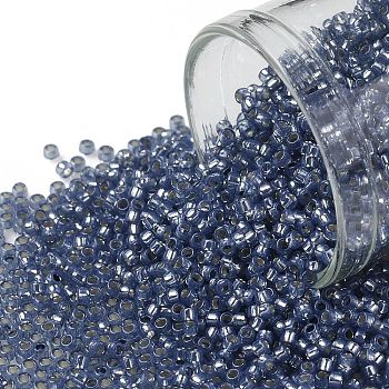 TOHO Round Seed Beads, Japanese Seed Beads, (2102) Silver Lined Milky Montana Blue, 15/0, 1.5mm, Hole: 0.7mm, about 3000pcs/10g