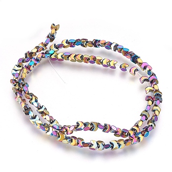 Electroplate Non-magnetic Synthetic Hematite Bead Strands, Faceted, Arrows, Multi-color Plated, 4x4x2mm, Hole: 1mm, about 26~27pcs/strand, 15.7 inch(40cm)
