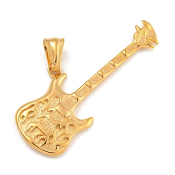 Ion Plating(IP) 304 Stainless Steel Big Pendants, Guitar Charm, Golden, 11x54x4mm, Hole: 9x5mm