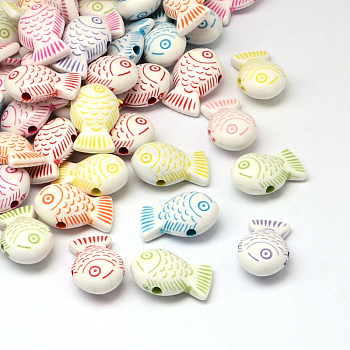 Fish Craft Style Acrylic Beads, Mixed Color, 20x13x8mm, Hole: 2.5mm, about 450pcs/500g