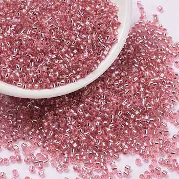 Cylinder Seed Beads, Silver Lined, Round Hole, Uniform Size, Flamingo, 2x1.5mm, Hole: 0.8mm, about 888pcs/10g