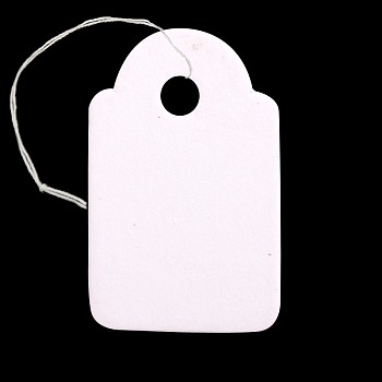 Rectangle Blank Hang tag, Jewelry Display Paper Price Tags, with Cotton Cord, White, 24x15x0.2mm, Hole: 3mm, 500pcs/bag