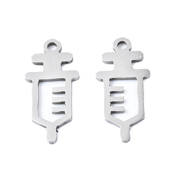 201 Stainless Steel Pendants, Laser Cut, Injection Syringe, Stainless Steel Color, 18x8.5x1mm, Hole: 1.4mm