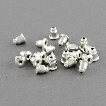 Iron Ear Nuts, Earring Backs, Silver Color Plated, 6x5mm, Hole: 1mm