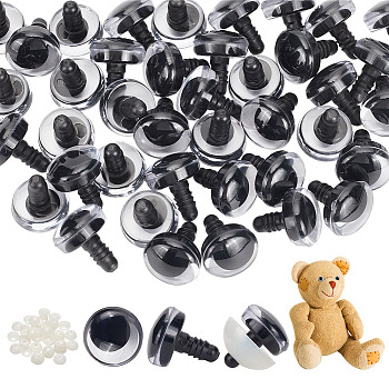 Elite 40 Sets Plastic Doll Craft Eyes, Safety Eyes, with Spacer, for Toy DIY Accessories, Half Round, Black, 24x20mm