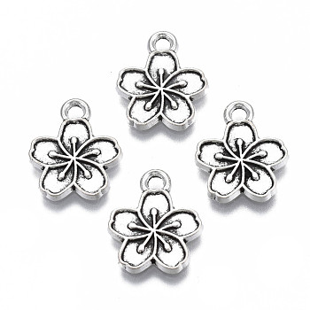 Tibetan Style Alloy Charm Settings for Enamel, Cadmium Free & Lead Free, Flower, Antique Silver, 14.5x12x2mm, Hole: 1.8mm, about 1690pcs/1000g