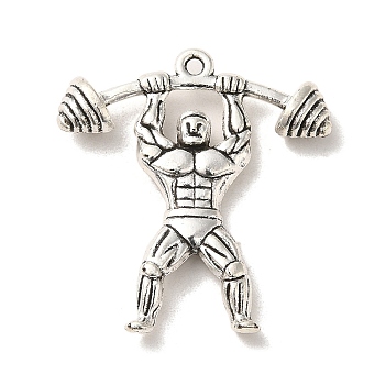 Tibetan Style Alloy Sport Pendants, Cadmium Free & Lead Free, Weightlifting Athletes, Antique Silver, 30.5x27.5x5mm, Hole: 1.6mm, about 250Pcs/1000G