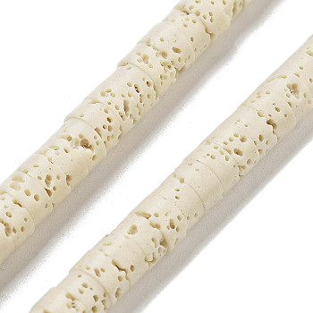 Natural Lava Rock Dyed Beads Strands, Disc, Heishi Beads, White, 6x3~3.5mm, Hole: 1.5mm, about 114pcs/strand, 14.96''(38cm)