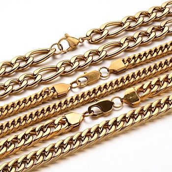 304 Stainless Steel Chain Necklaces, with Lobster Claw Clasps, Golden, 21.6 inch~24.4 inch(55cm~62cm)x10~12mm