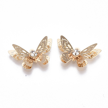 Brass Micro Cubic Zirconia Pendants, Nickel Free, Real 18K Gold Plated, 3D Butterfly, Clear, 12x20x5mm, Hole: 1mm