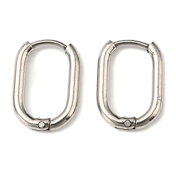 Stainless Steel Huggie Hoop Earrings, 304 Stainless Steel Needle with 201 Stainless Steel Ring, Oval, Stainless Steel Color, 15x10.5x2mm