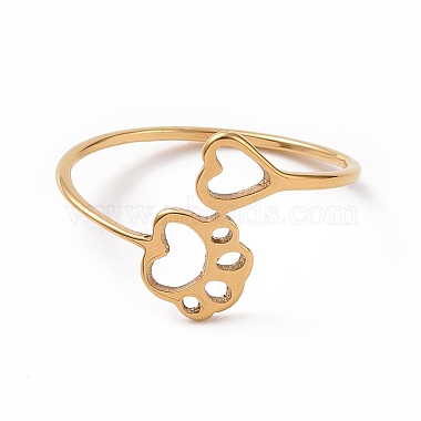 Ion Plating(IP) 201 Stainless Steel Paw Print and Heart Finger Ring(RJEW-J051-27G)-2