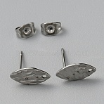 304 Stainless Steel Textured Geometry Stud Earrings Findings with Hole, Horse Eye, 12x6mm, Hole: 1mm, Pin: 0.6mm(STAS-WH0027-54E)