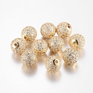 Brass Cubic Zirconia Beads, Round, Golden, 12mm, Hole: 2mm(ZIRC-F001-15G)