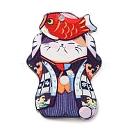 Japanese Style Acrylic Pendants, Cat, Fish, 39.5x27x2.5mm, Hole: 2mm(MACR-K348-01B)