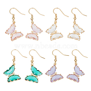 4 Pairs 4 Colors Real 14K Gold Plated Cubic Zirconia Butterfly Dangle Earrings, Golden Brass Earrings, Mixed Color, 40mm, 1 Pair/color(EJEW-AN0003-82)