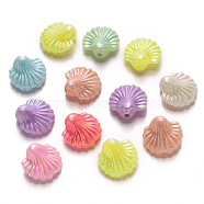 Opaque Acrylic Beads, AB Color Plated, Scallop Shell, Mixed Color, 14x14x6.5mm, Hole: 1.8mm(X-SACR-R250-11)