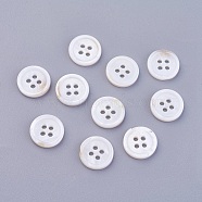 4-Hole Shell Buttons, Undyed, Flat Round, Floral White, 11.5x2mm, Hole: 1.5mm(BSHE-P026-17)