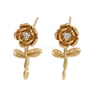 Brass Micro Pave Cubic Zirconia Studs Earring Findings, Long-Lasting Plated, Lead Free & Cadmium Free, Flower, Real 18K Gold Plated, 16.5x8mm, Hole: 1.6mm, Pin: 12x0.7mm(KK-K364-04G)