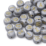 Opaque Acrylic Beads, Horizontal Hole, Mixed Letters, Flat Round, Mixed, 7x4mm, Hole: 1.2mm, about 3700pcs/500g(SACR-Q193-01)