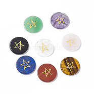 Natural Mixed Stone Cabochons, Flat Round with Pentagram Pattern, Mixed Dyed and Undyed, 25x2.5~3mm(G-P491-08)